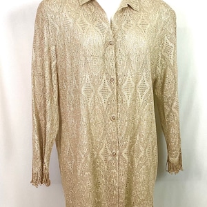 Vintage Gold glitter lace, duster jacket with fringe-size L