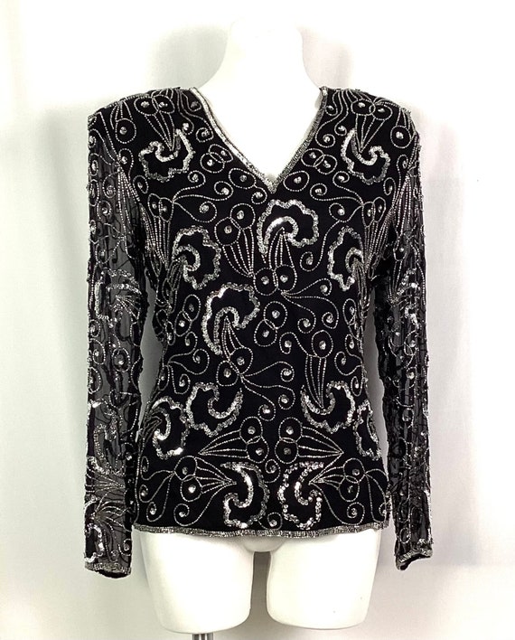 Papell boutique, Evening- sequin, bugle bead top-… - image 1