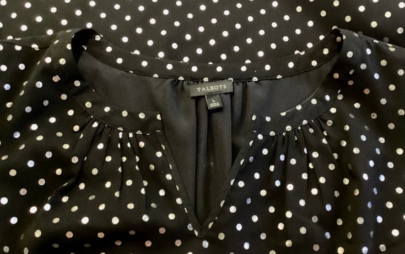 Talbots ,Henley collar- polka dot blouse-size -L - image 7