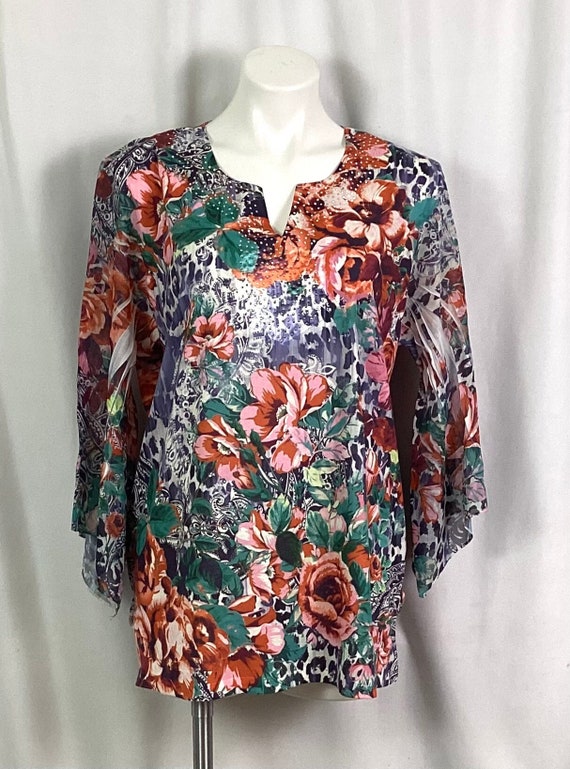 NWOT-JM Collection floral dressy top - size-XL
