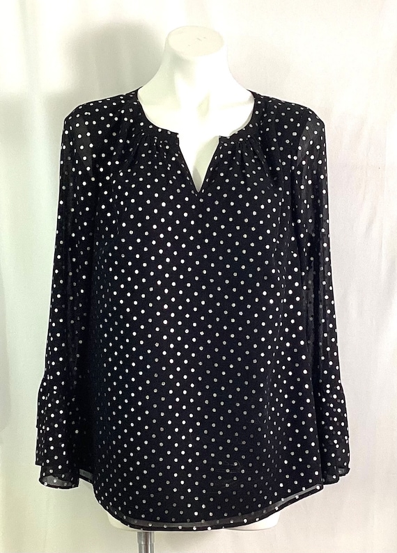 Talbots ,Henley collar- polka dot blouse-size -L - image 1