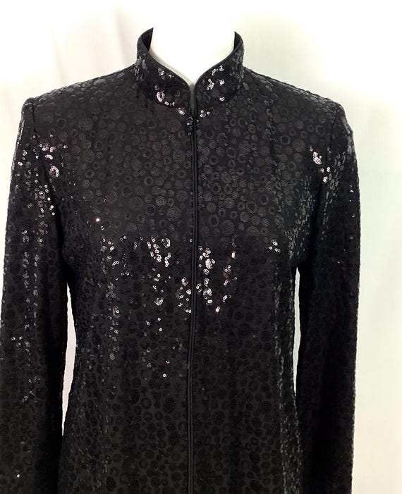 Alex evenings-black poly silk sequin jacket-size M - image 3