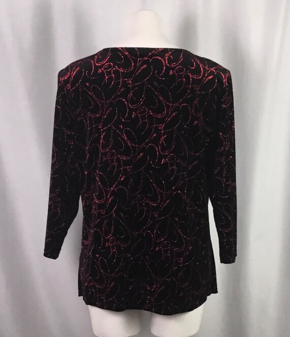 Notations-XL-black velvet -red glitter top - image 4