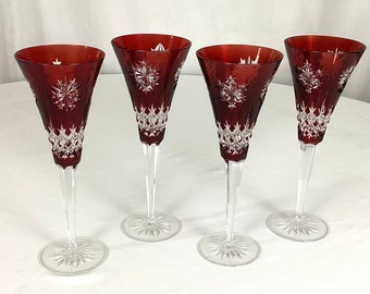 Waterford -ruby cut to clear long stem wines- set of 4