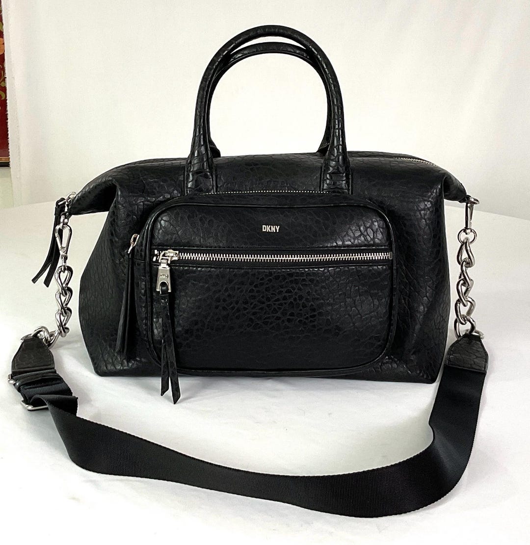 Dkny-large Top Handle/crossbody Bag in Black Faux Crocodile