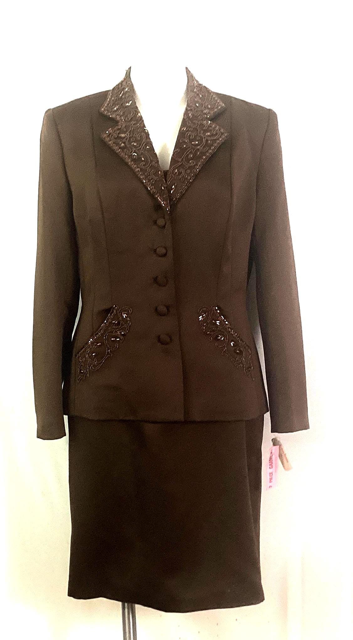 Nwt-oleg Cassini-“ Black Tie”- Beaded Matte Satin Suit-size 10 - Etsy NWT-Oleg Cassini-“ black tie” Matte satin suit-size 10 main image 0