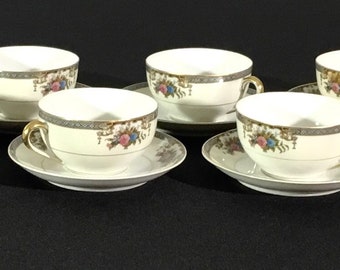 Antique Noritaki-set of 8 tea cups and saucers
