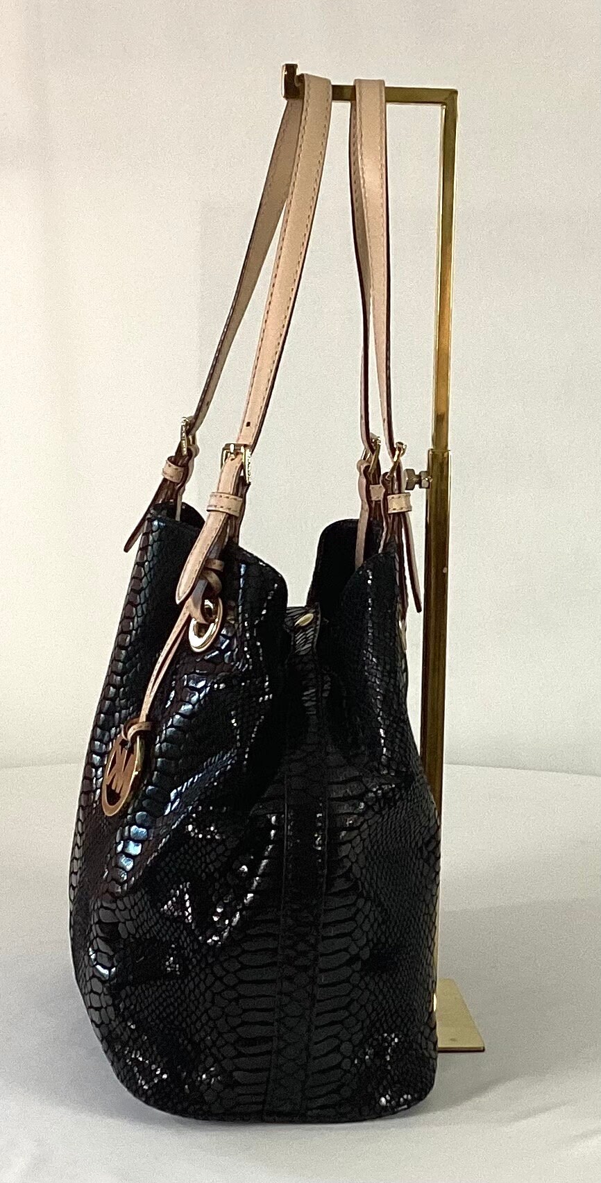 NWOT- Michael Kors Patent Snakeskin Shoulder Bag - Etsy Michael Kors Black Snakeskin Patent Leather Hobo Shoulder Bag main image 0