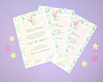 Invitations pour une fête prénatale sur le thème des lapins, invitations personnalisées pour une baby shower, fête de préparation du nid.