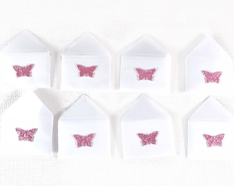 Lot de 10, enveloppes et cartes miniatures, cartes papillon rose pailleté, mini enveloppes et cartes, cartes de remerciement, cadeaux pour elle, anniversaire