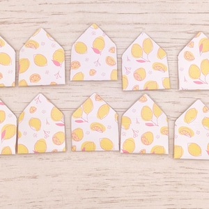 Mini enveloppes et cartes sur le thème du citron, cadeaux de mariage sur le thème du citron, mariage sur le thème du citron, douche nuptiale sur le thème du citron, baby shower sur le thème du citron