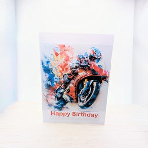 Motorcycle Birthday Card: 3D Watercolor Sportbike, Biker Gift