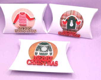 Boîtes à friandises en forme de pull de Noël, lot de 3 boîtes-oreillers, cadeaux à glisser dans une chaussette de Noël
