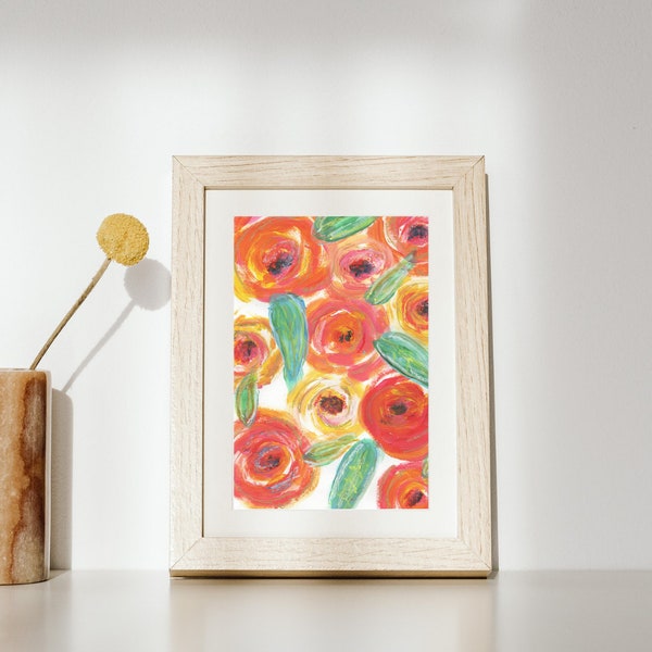 original orange flower artwork, orange acrylic flower painting, hand painted wall art, expressive flower painting, painting for bedroom