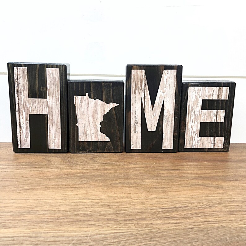 Minnesota Home Rustic Wooden Letter Block Set, Farmhouse Style Decor ...
