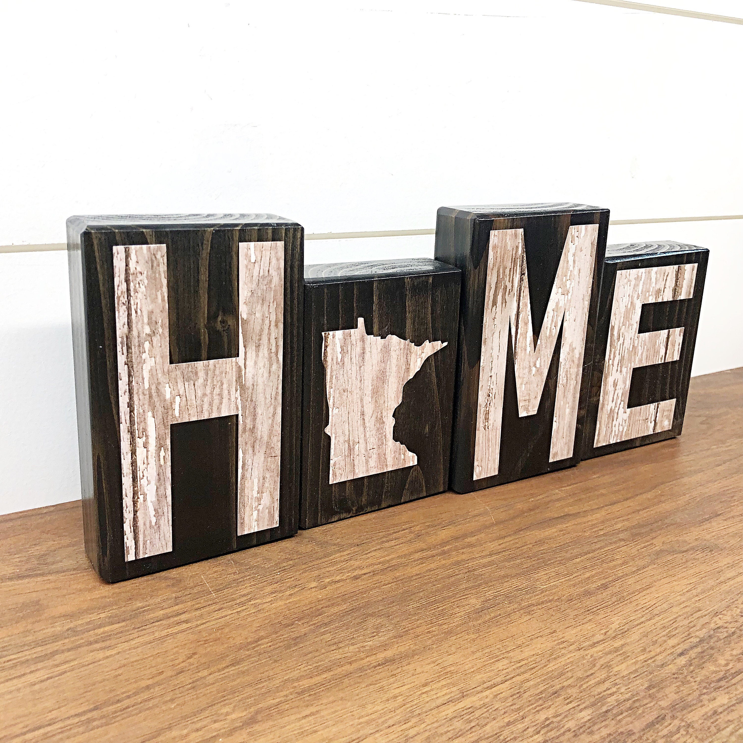 Minnesota Home Rustic Wooden Letter Block Set, Farmhouse Style Decor ...
