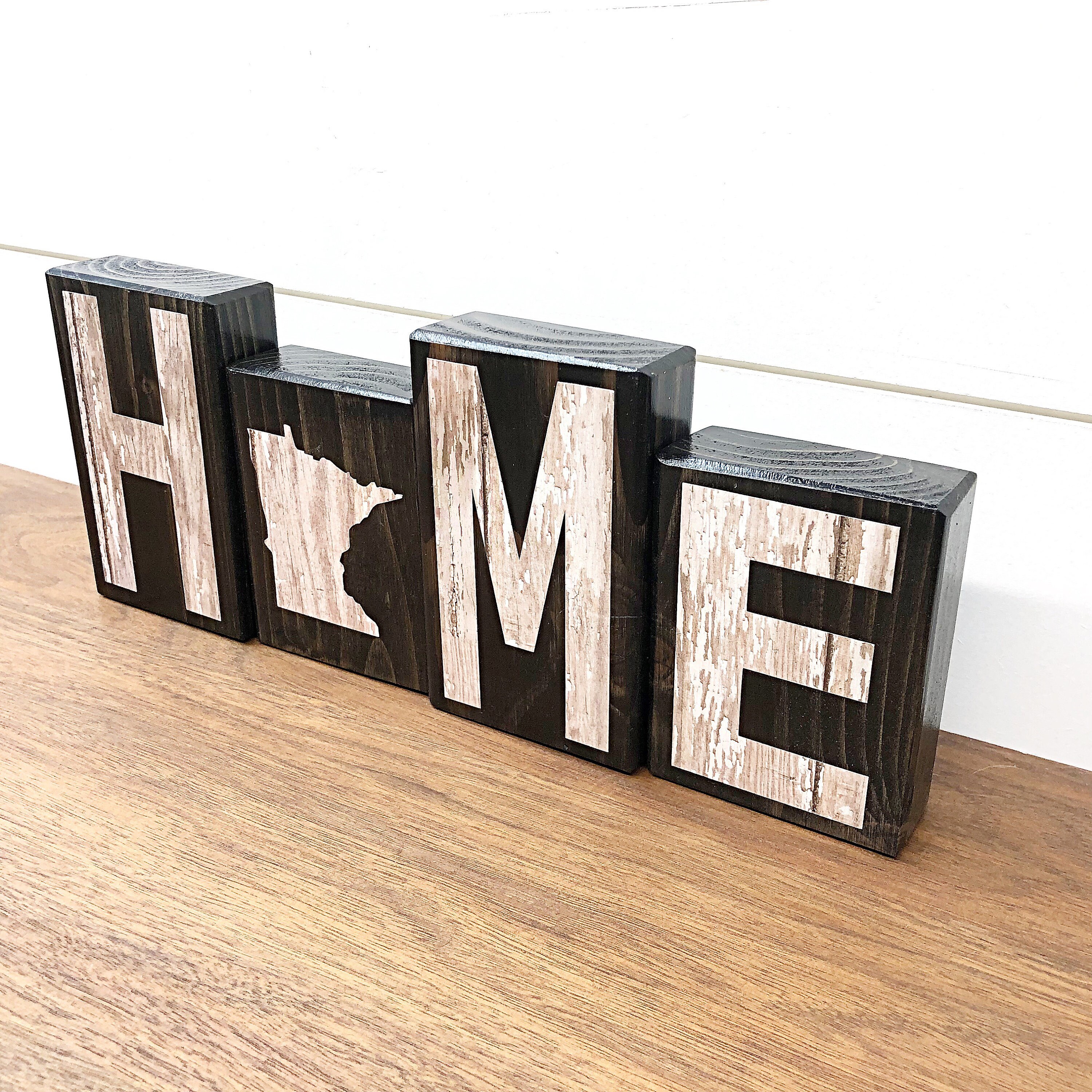 Minnesota Home Rustic Wooden Letter Block Set, Farmhouse Style Decor ...