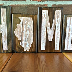 Illinois Home Rustic Wooden Letter Block Set, Farmhouse Style Decor for Shelf, Mantle or Tabletop image 1