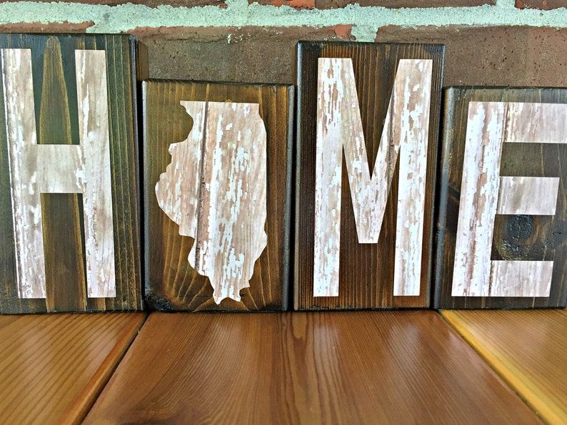 Illinois Home Rustic Wooden Letter Block Set, Farmhouse Style Decor for Shelf, Mantle or Tabletop image 1
