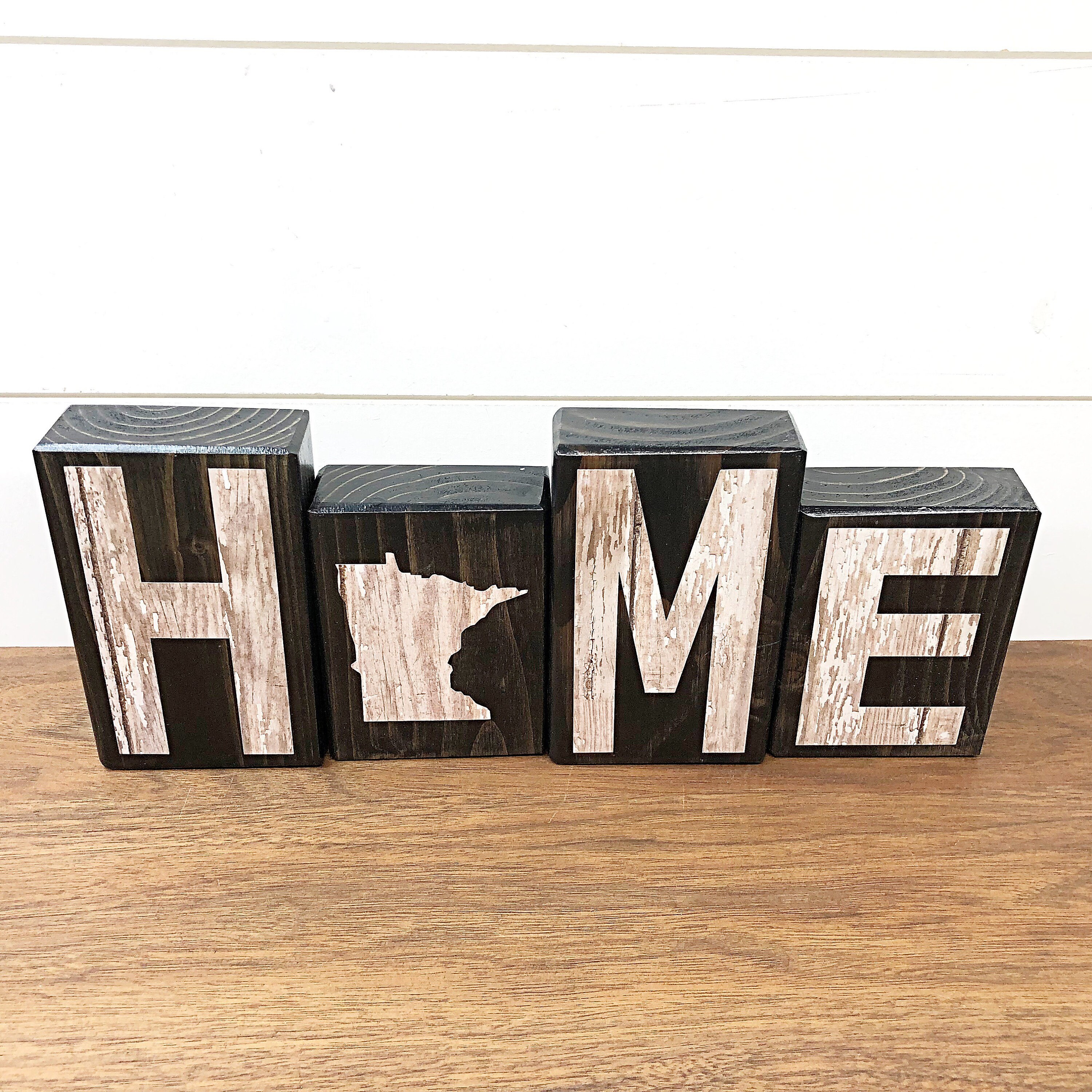 Minnesota Home Rustic Wooden Letter Block Set, Farmhouse Style Decor ...