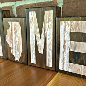 Illinois Home Rustic Wooden Letter Block Set, Farmhouse Style Decor for Shelf, Mantle or Tabletop image 3