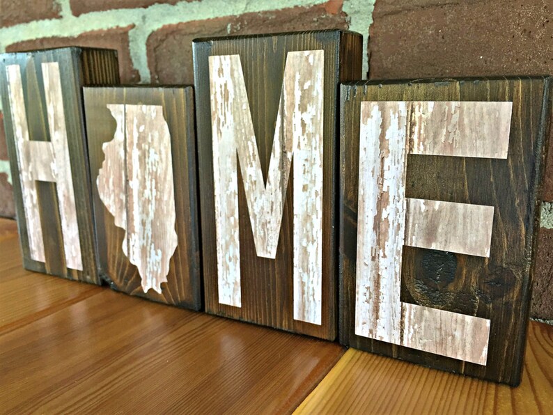 Illinois Home Rustic Wooden Letter Block Set, Farmhouse Style Decor for Shelf, Mantle or Tabletop image 3