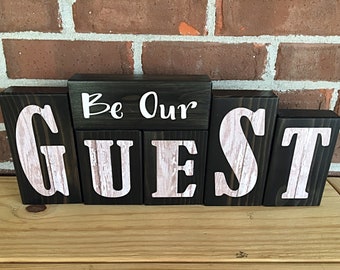 Be Our Guest Rustic Wooden Letter Block Set, Farmhouse Style Decor for Wedding Reception