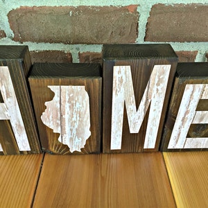 Illinois Home Rustic Wooden Letter Block Set, Farmhouse Style Decor for Shelf, Mantle or Tabletop image 2