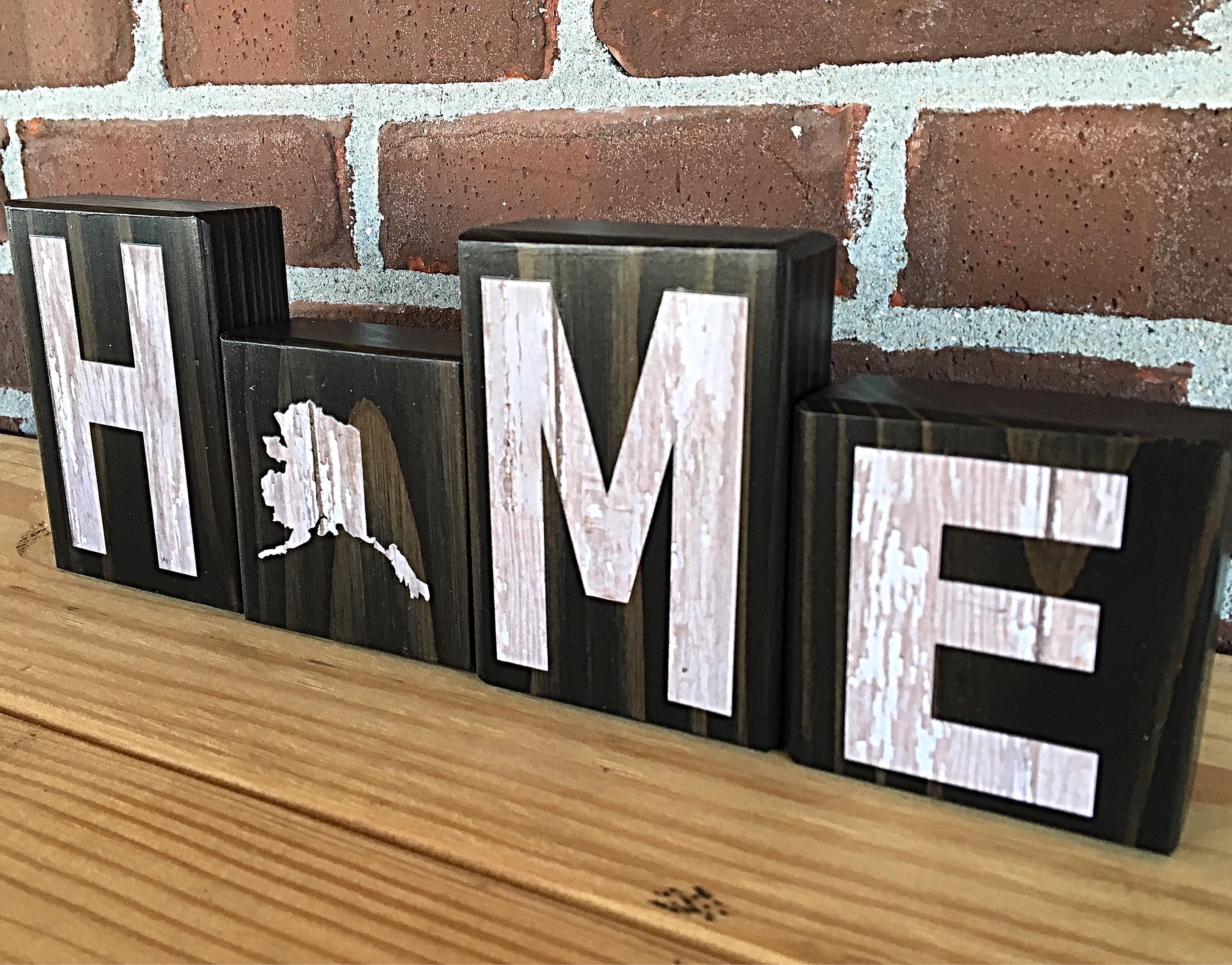 Alaska Home Rustic Wooden Letter Block Set for Shelf Mantle Etsy
