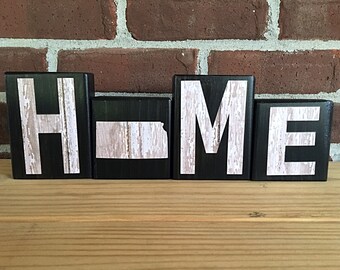 Kansas Home Rustic Wooden Letter Block Set, Farmhouse Style Decor for Shelf, Mantle or Tabletop