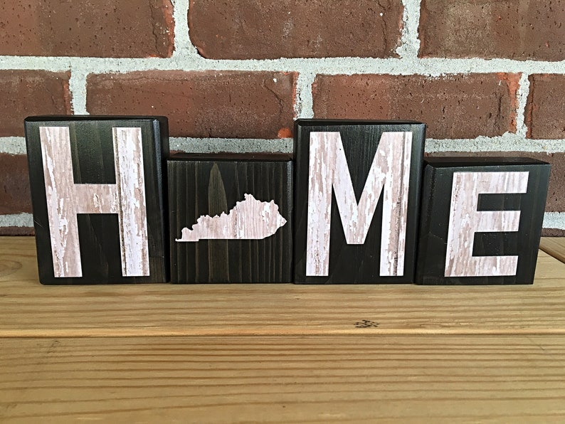 Kentucky Home Letter Block Set Wooden Farmhouse Style Decor Etsy