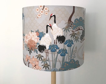 Modern Japanese Cranes Grey Lampshade
