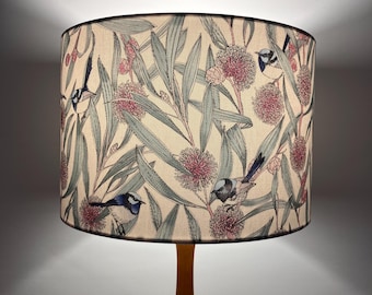 Fairy Blue Wren and Pincushion Hakea Lampshade Cream Floral Lampshade Australian Bird