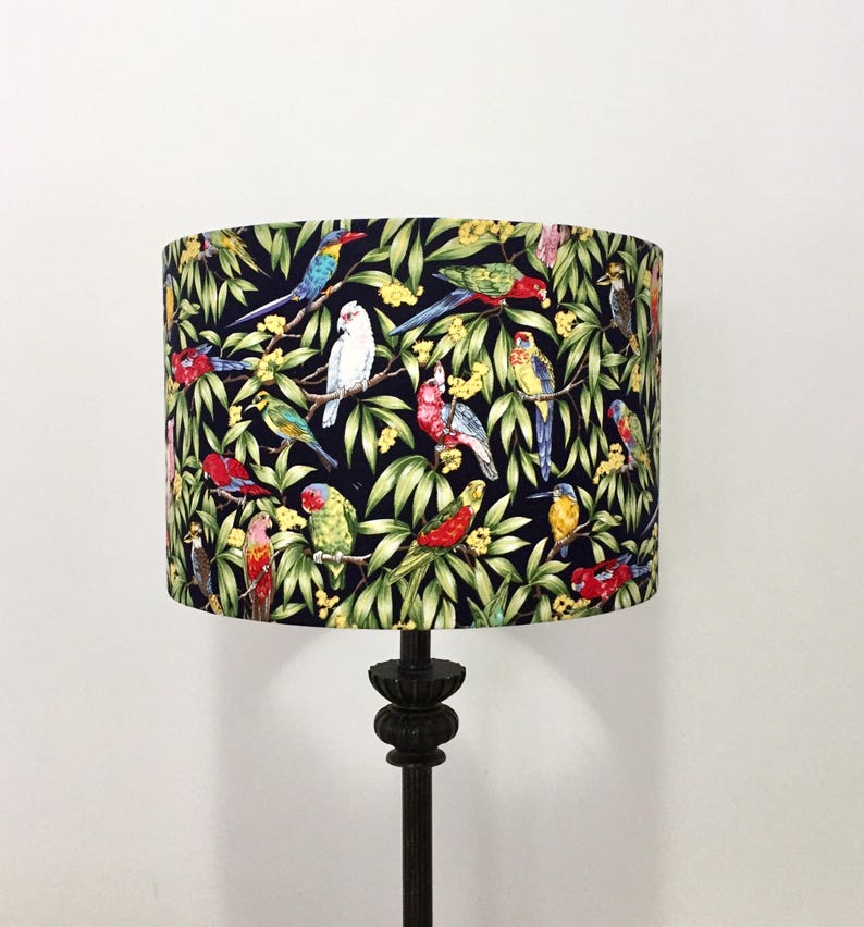 Australian Parrots Lamp Shade Black Handmade In Australia Birds Fabric Lampshade