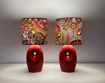 2x Aboriginal Red Ceramic Table Lamps