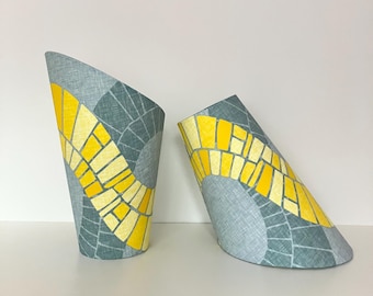 2x Yellow Serpentine Gooseneck Scuttle Lampshades