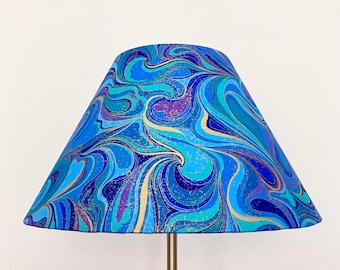 Swirly Blue and Gold Tapered Coolie Lampshade
