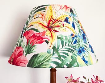 Tiger Lily & Green Parrot Double Sided Tapered Lampshade - Tropical Lampshade