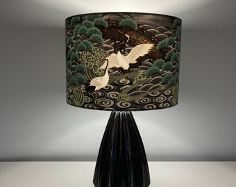 Majestic Crane Lovers Black Table Lamp