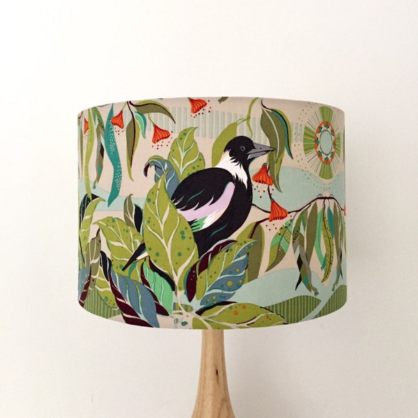 Australian Magpie & Gum leaves Lampshade (Green)