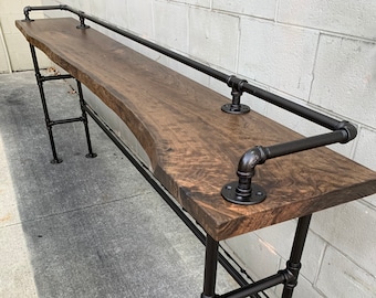 Live Edge Stained Wood Sofa Bar Table Restaurant Counter Community Cafe Coffee Conference Office Meeting Pub High Top