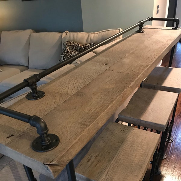 Reclaimed Gray Reclaimed Barn Wood Sofa Bar Table- 5fT-6ft - Restaurant Counter Community Cafe Coffee Conference Office Meeting Pub High Top