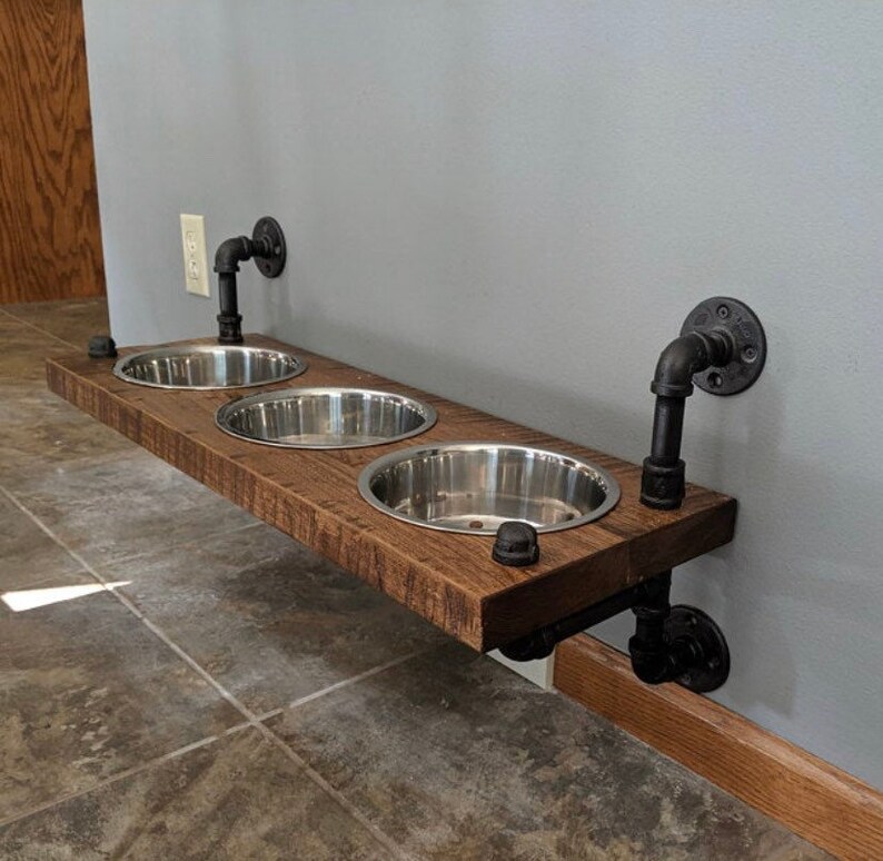 Reclaimed Barn Wood Floating Raised Dog Feeder Etsy Canada