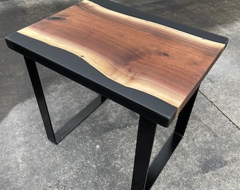 Handmade Live Edge Black Walnut End Table: Epoxy River Design