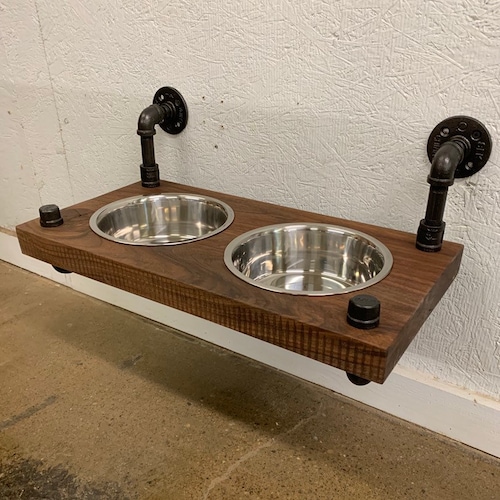 Reclaimed Barn Wood Floating Raised Dog Feeder Etsy Canada