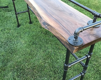 Live Edge Black Walnut Sofa Bar Table - 8ft