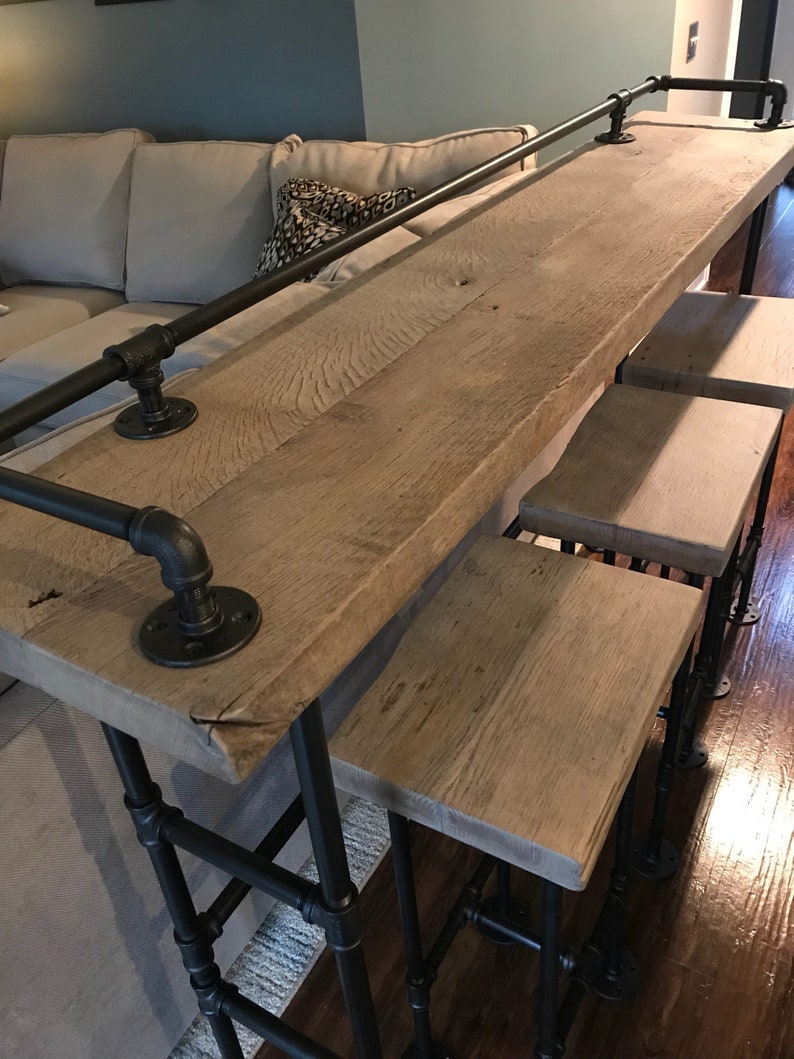 Reclaimed Gray Reclaimed Barn Wood Sofa Bar Table 5fT-6ft Restaurant Counter Community Cafe Coffee Conference Office Meeting Pub High Top image 1