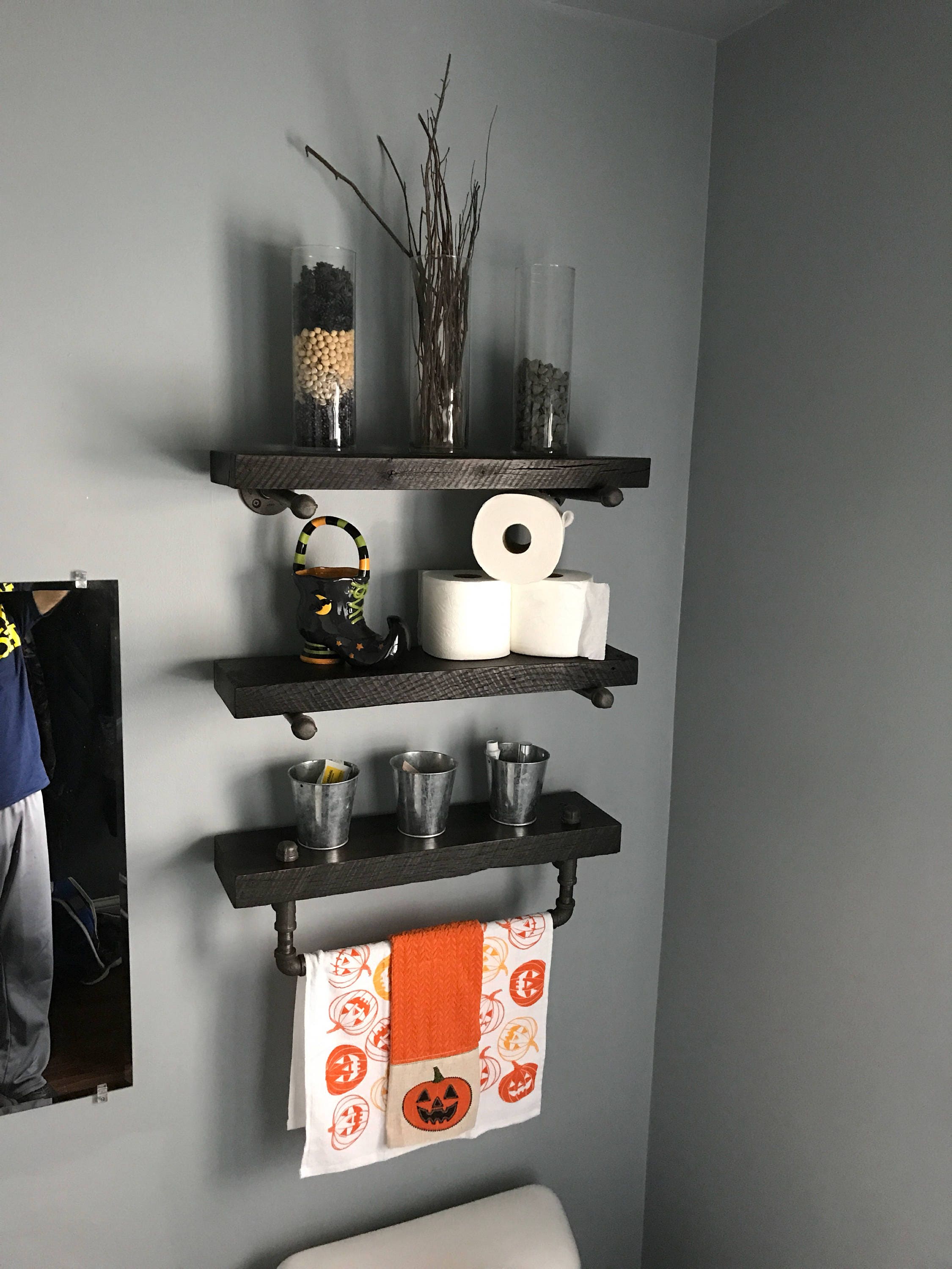 Color Stained Reclaimed Barn Wood Bathroom Shelves Etsy