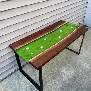 Handmade Golf Ball Epoxy River Table: Steel Leg End Table
