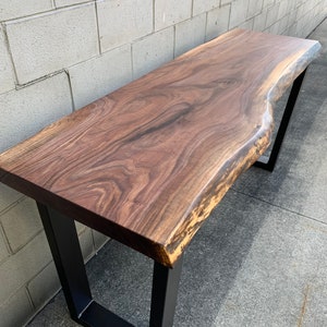 Black Walnut Live Edge Sofa Bar Table with Trapezoid Legs Restaurant Counter Community Cafe Coffee Conference Office Meeting Pub High Top